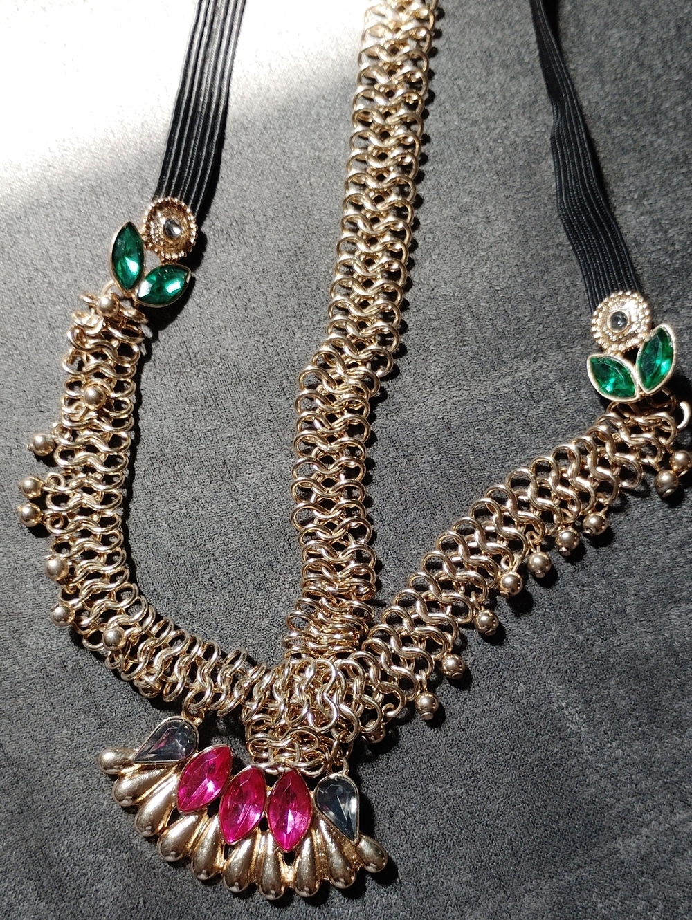 Gold Tone Hair Jewelry Accesory with Pink and Green Stones